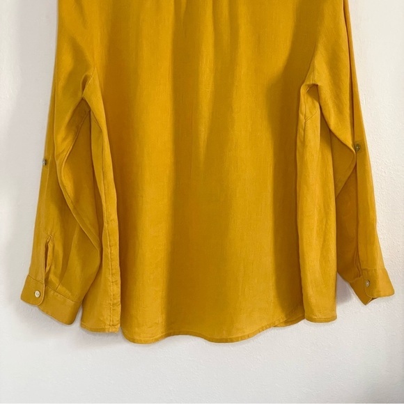 J. Jill Love Linen Roll Tab Sleeve A-Line Button Down Shirt Dandelion Large - Picture 8 of 15